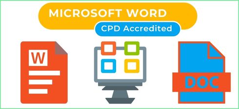 An image of Microsoft Word documents and a computer with several types of Microsoft software on it